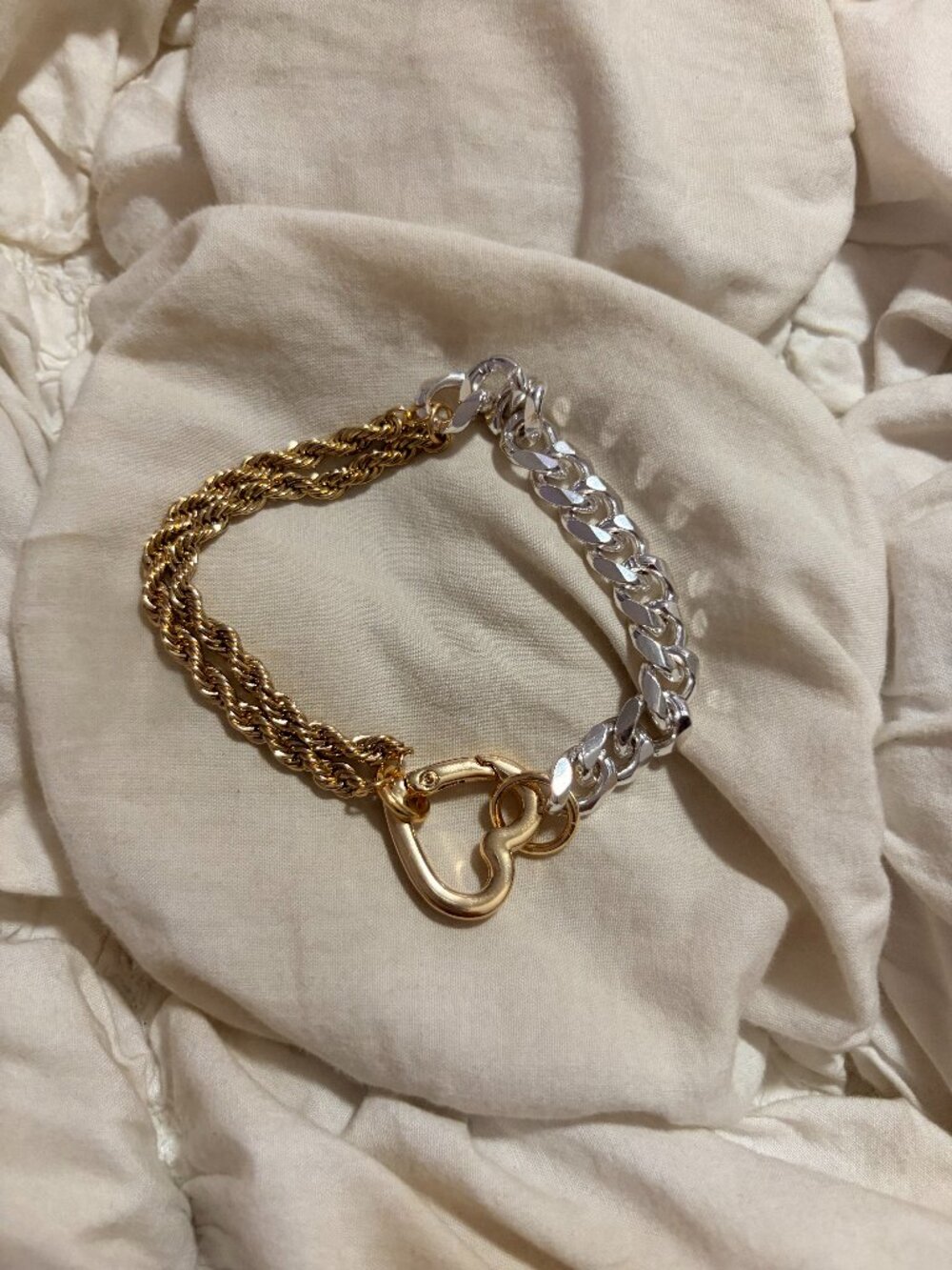 Free People Mixed Metal Two-Tone Heart Link Bracelet